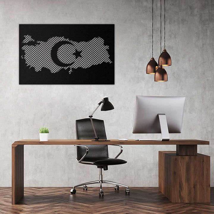 Türkiye Haritası ve Bayrak Metal Duvar Tablosu - APT176