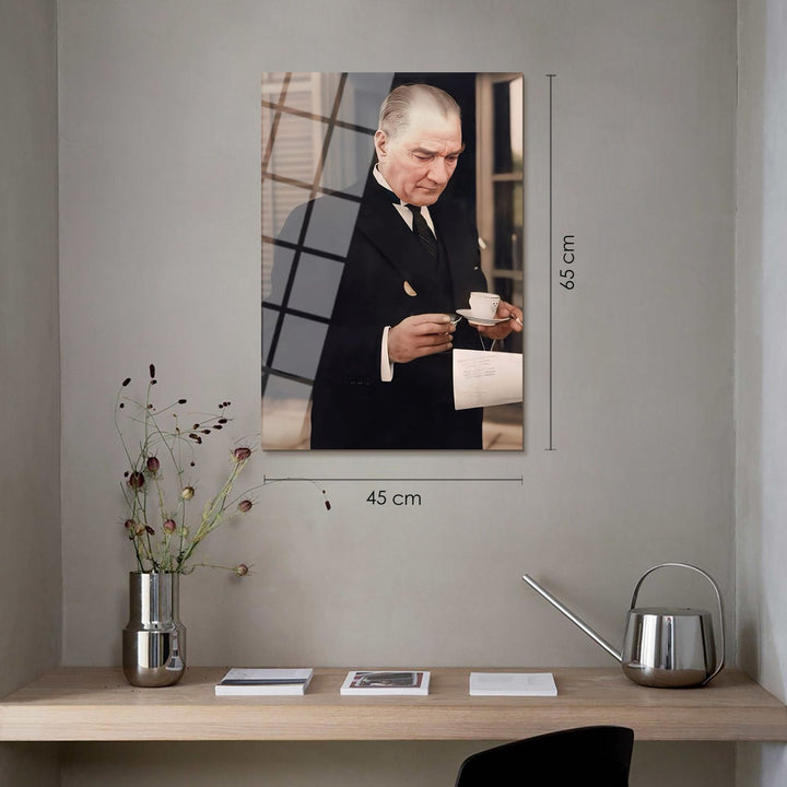 Atatürk Kahve İçerken 02 Cam Tablo - ATC053
