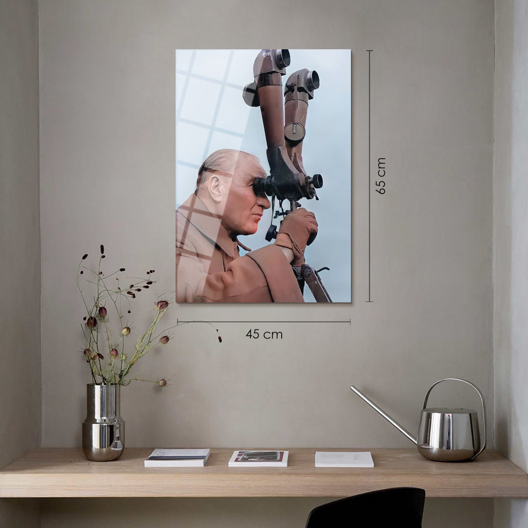 Atatürk Gözetleme Yaparken Cam Tablo - ATC037