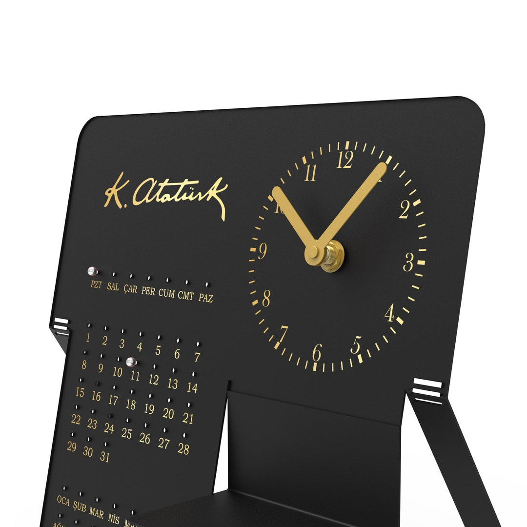 Kemal Atatürk İmzalı Metal Masa Saati ve Takvimi - APH251