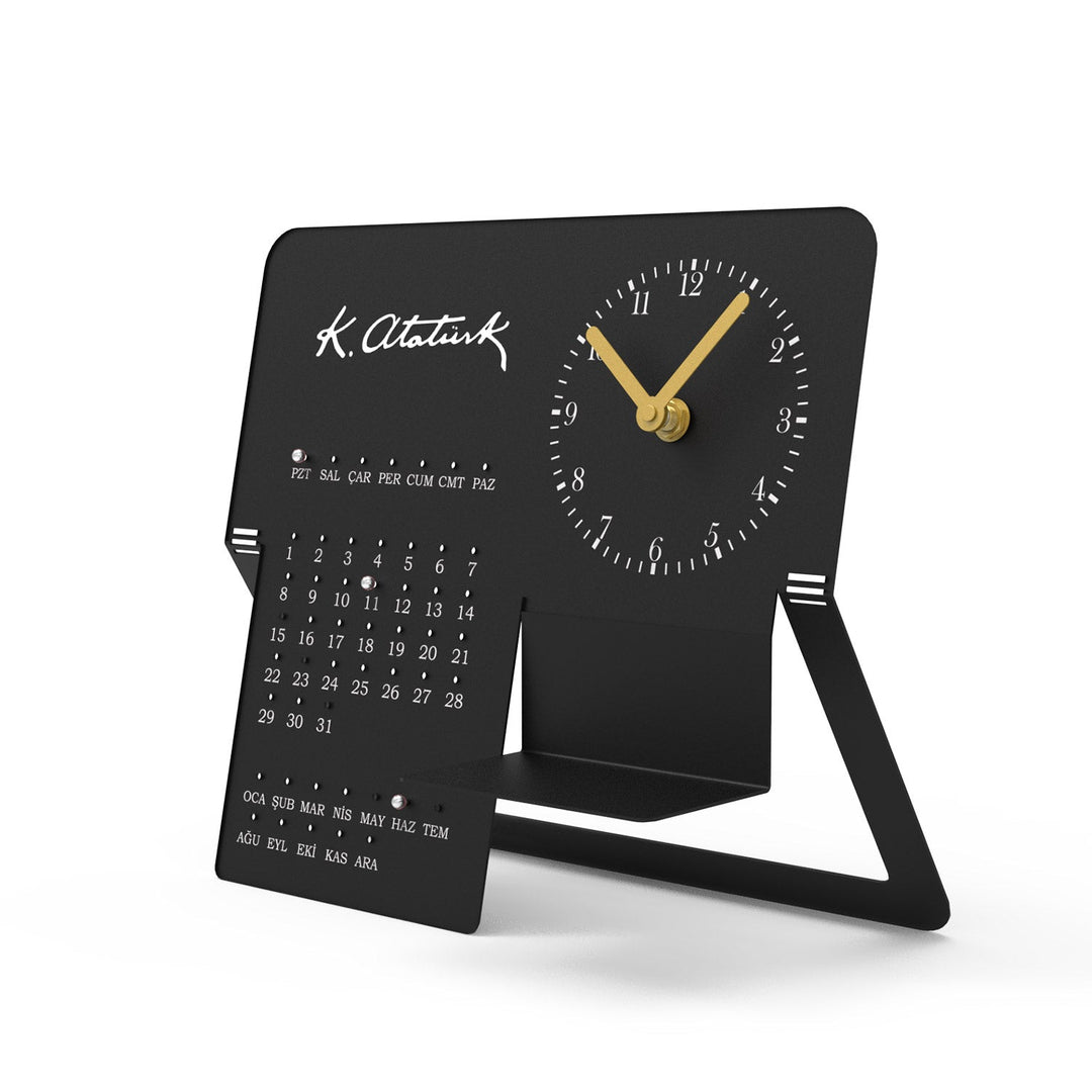 Kemal Atatürk İmzalı Metal Masa Saati ve Takvimi - APH251