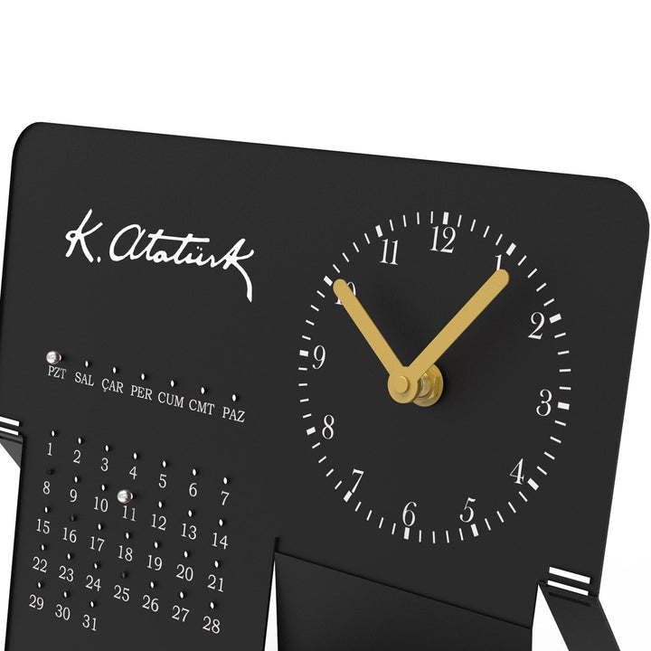 Kemal Atatürk İmzalı Metal Masa Saati ve Takvimi - APH251