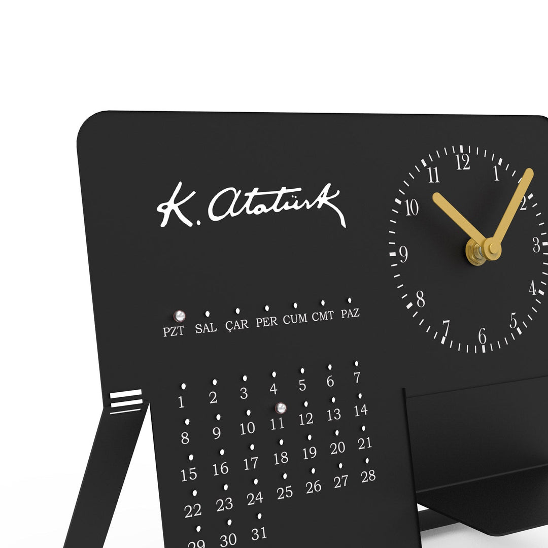 Kemal Atatürk İmzalı Metal Masa Saati ve Takvimi - APH251