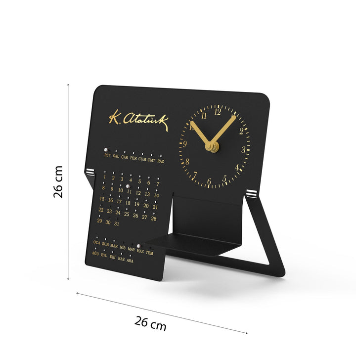 Kemal Atatürk İmzalı Metal Masa Saati ve Takvimi - APH251