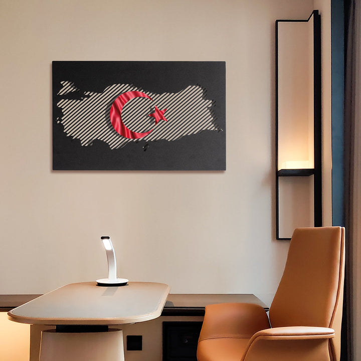 Türkiye Haritası ve Bayrak Metal Duvar Tablosu - APT176